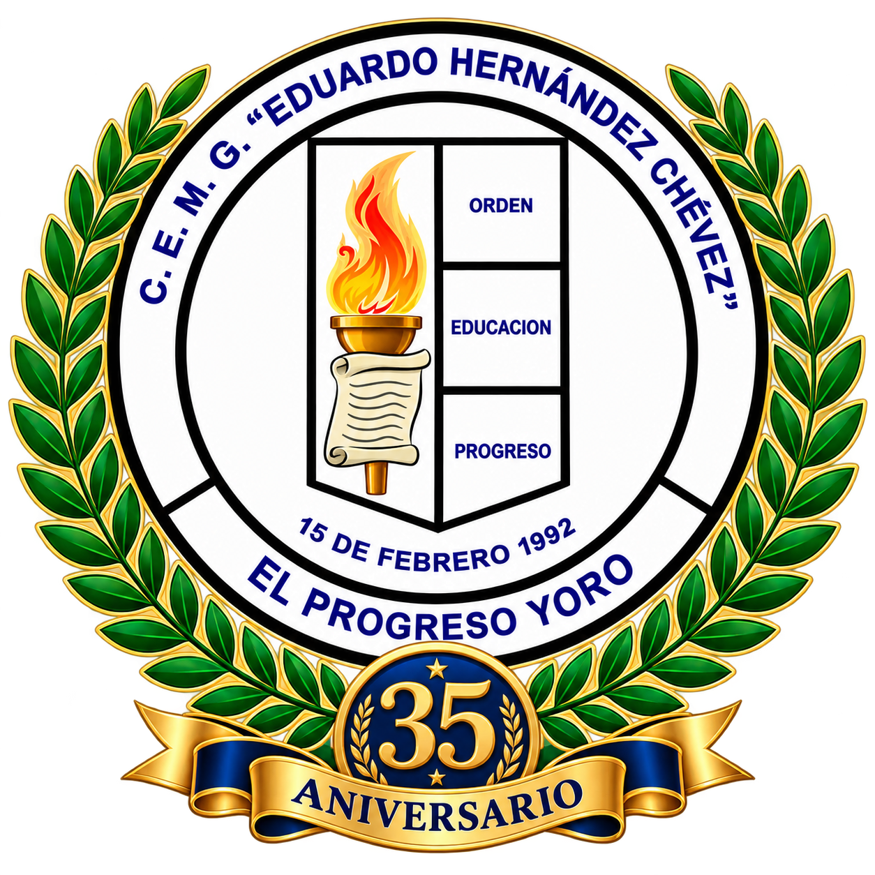 Emblema conmemorativo del 35 aniversario del C.E.M.G. Eduardo Hernández Chévez, El Progreso, Yoro.