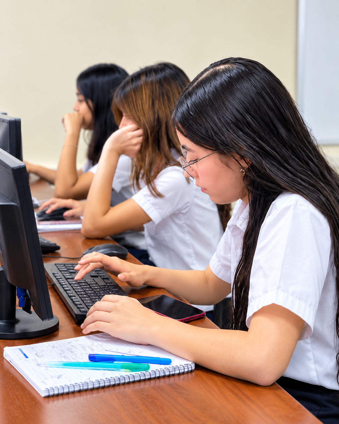 estudiantes concentradas en el laboratorio de computación